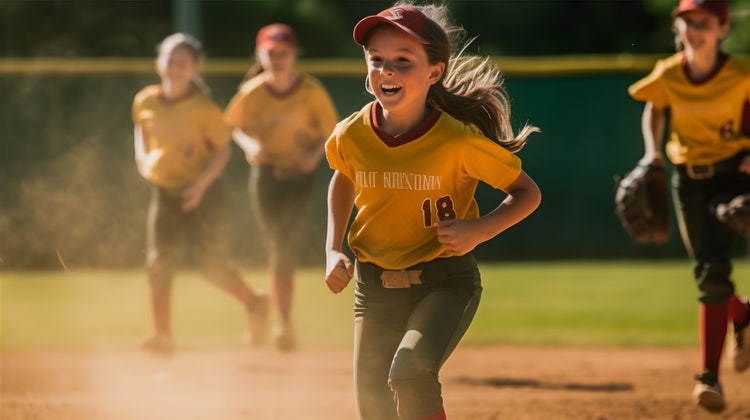 Softball team warming up before a game.