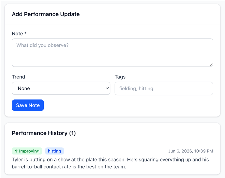 Screenshot: Player performance updates.